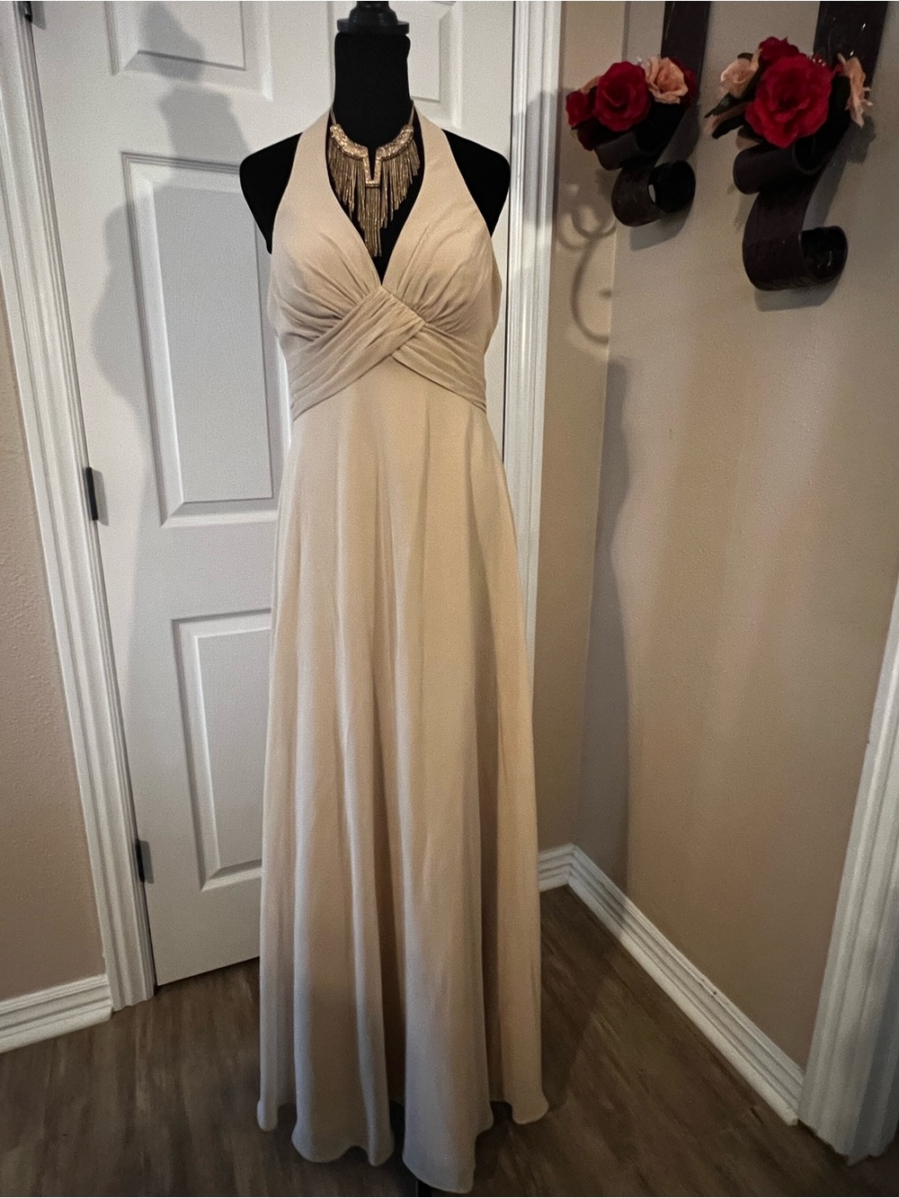Azazie formal beige evening bridesmaid dress